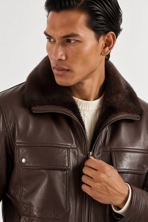 Veste en cuir doublée de fourrure de vison