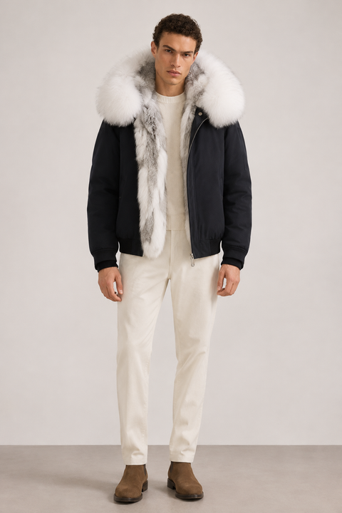 Parka corta de hombre con forro de piel