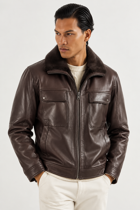Veste en cuir doublée de fourrure de vison