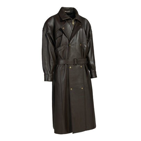 Long Genuine Leather Trench