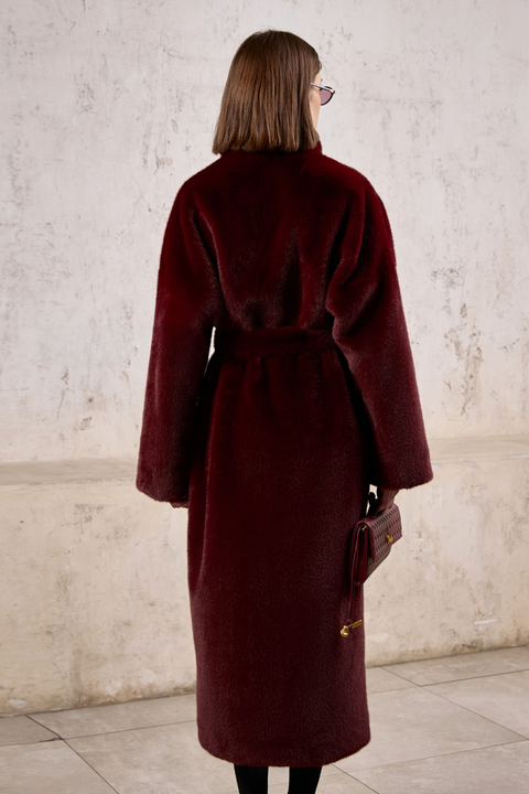 Burgundy Faux Fur Coat